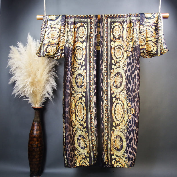 Leopard gold and black floor length kimono duster