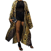 Floor Length Kimono Jacket in Leopard print with gold filagree