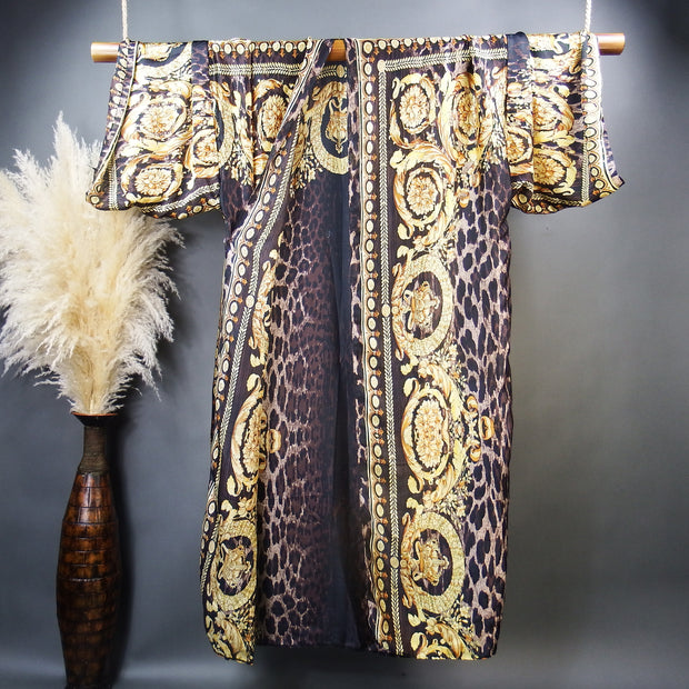 Leopard and Gold kimono robe duster floor length flowy robe