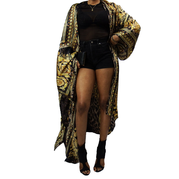 Leoparrd and Gold Kimono robe,  kimono beach cover up, or kimono loungewear