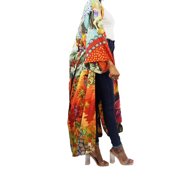 womens fashion kimono in red pattern with floral inner lining