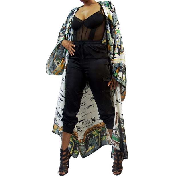 Concrete Jungle | Kimono Duster (Open Front) | Floor Length Long Robe