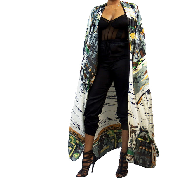 Concrete Jungle | Kimono Duster (Open Front) | Floor Length Long Robe