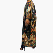 kimono robe in black flowers with green lining for loungewear, swim cover up or fashion layering over clothing
