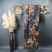 Kimono Jacket with Japanese flowers and green inner lining