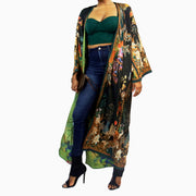 Long Kimono Jacket Robe with green inner lining