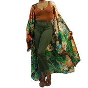 Green and beige long sleeve kimono cardigan with breezy flow