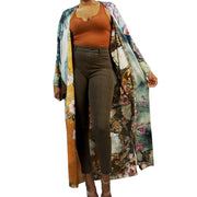 Gray kimono cardigan with brown inner lining mid weight flow for year round wear