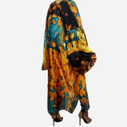 green and gold long kimono robe shown from the back