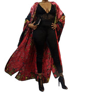 kimono robe pictured on woam weraing black lace clothing pink and black silky robe